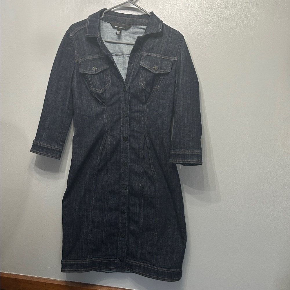 White House Black Market Blue Denim Snap Button Dress SZ 4
